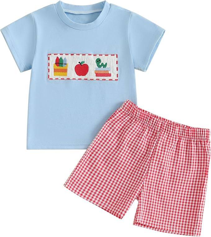 Bonangber Back to School Boys Summer Outfits Pencil Apple T Shirt Top Shorts Set First Day of Pre... | Amazon (US)