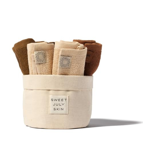 SWEET JULY Skin Face Towel Set Day & Night, Makeup Removal, 100% Cotton, Soft, Absorbent, Daily Use, Pack of 6 | Amazon (US)