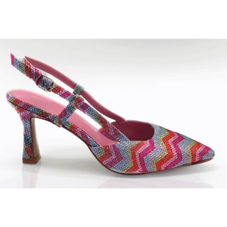 Azalea Wang Julana Pink Multi Slingback Heel Shoes, Size 11 | Ashro
