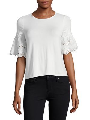 Eyelet Ruffle Sleeve Tee | Lord & Taylor
