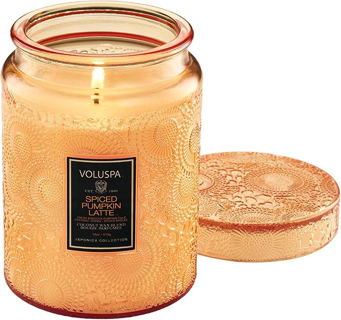 Voluspa Spiced Pumpkin Latte Large Scented Candle Jar 18 Oz, 100 Hr Burn | Amazon (US)