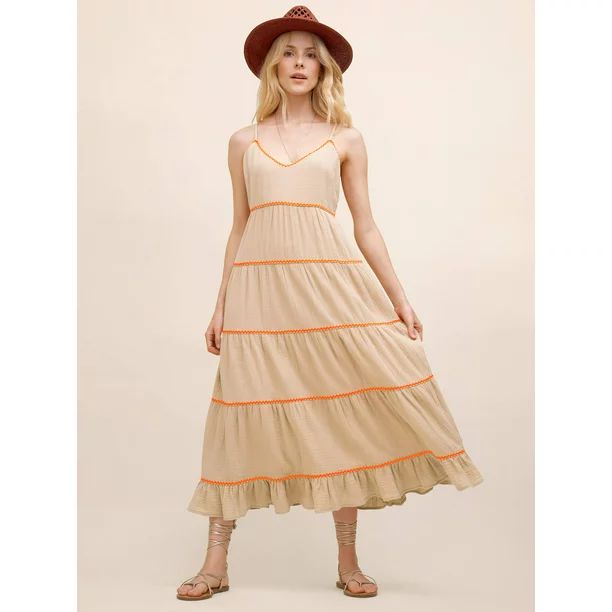 Scoop Women's Ruffle Hem Tiered Neon Scallop Seamed Midi Dress | Walmart (US)