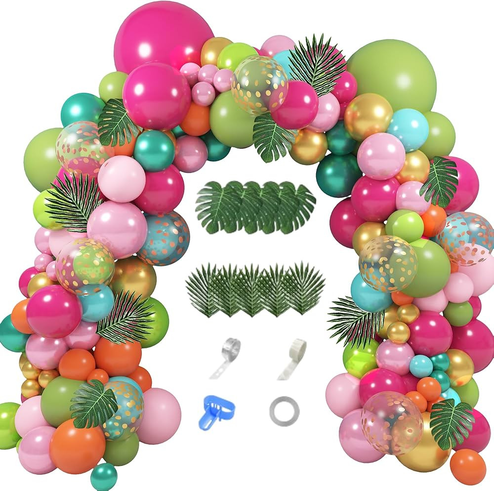 158Pcs Tropical Balloon Arch Garland Kit, Hawaiian Luau Aloha Flamingo Summer Beach Party Decorat... | Amazon (US)