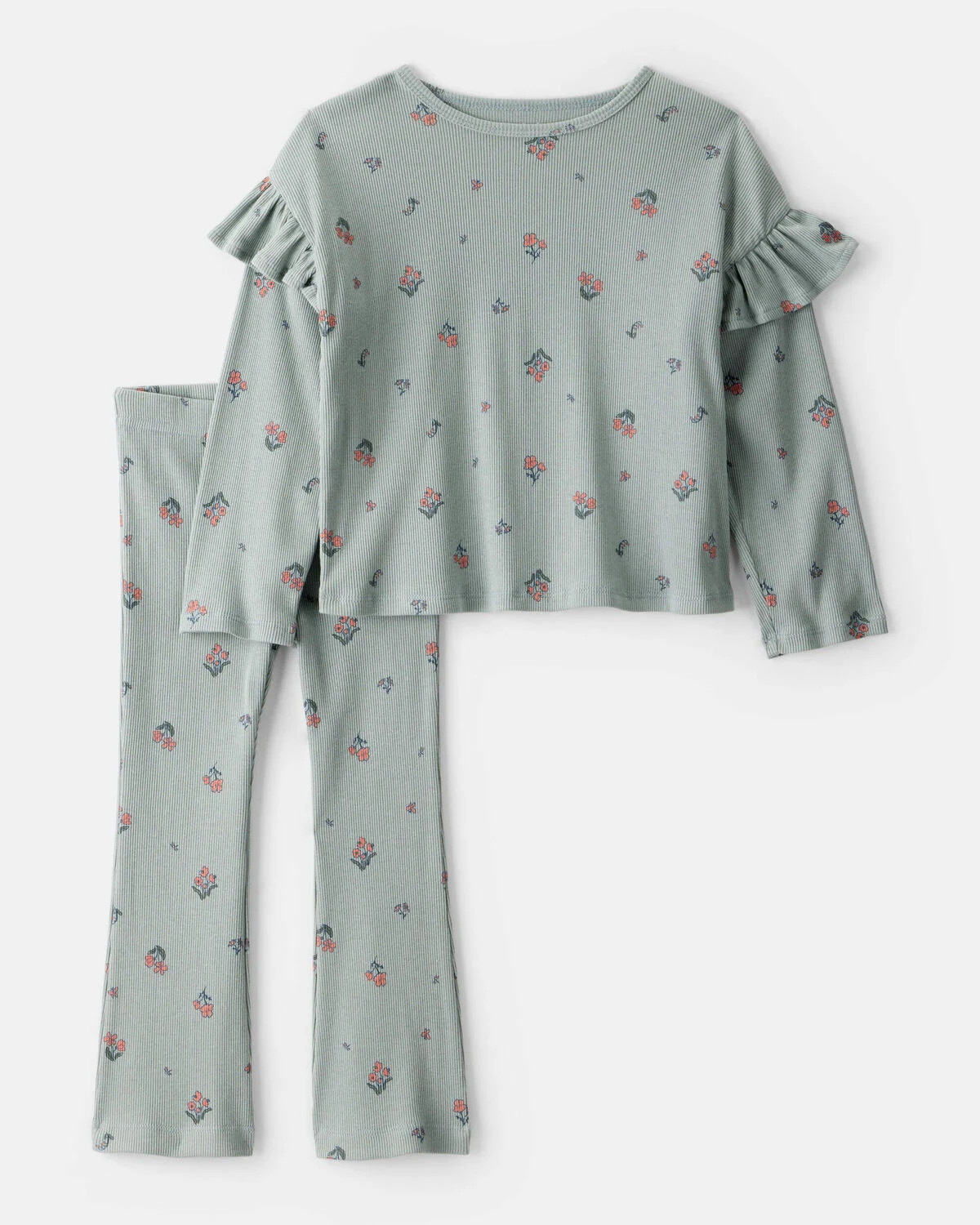 Toddler Girl 2-Piece Floral Cotton Long-Sleeve Tee & Pant Set - Green | Carter's | Carter's Inc