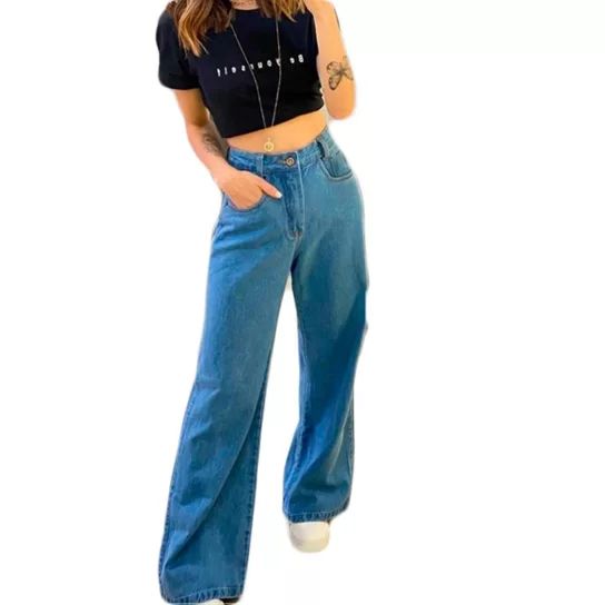 CALÇA JEANS WIDE LEG AZUL ESCURO CINTURA ALTA BARRA FEITA - Azul | Zattini | Zattini (BR)