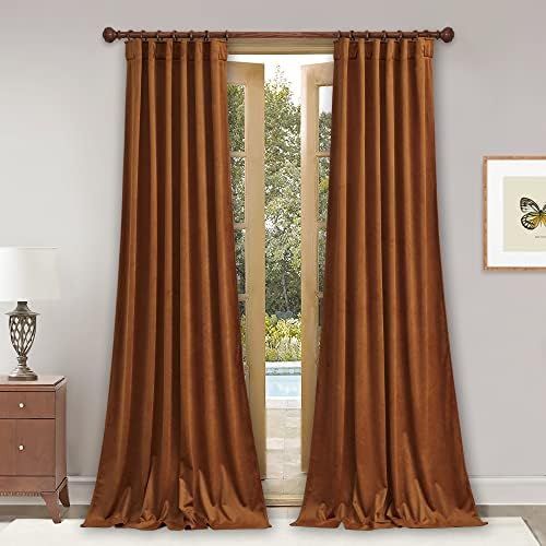 StangH Velvet Curtains for Sliding Door - Burnt Orange Blackout Drapes 96 inches, Luxury Back Tab... | Amazon (US)