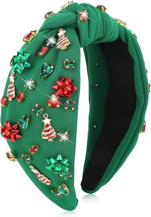 Jaciya Green Christmas Bow Headband Rhinestone Knotted Headband for Women Girls Festive Headpiece... | Amazon (US)