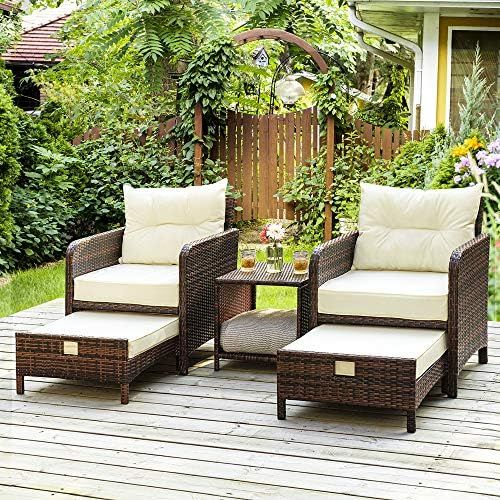 PAMAPIC 5 Pieces Wicker Patio Furniture Set Outdoor Patio Chairs with Ottomans | Amazon (US)