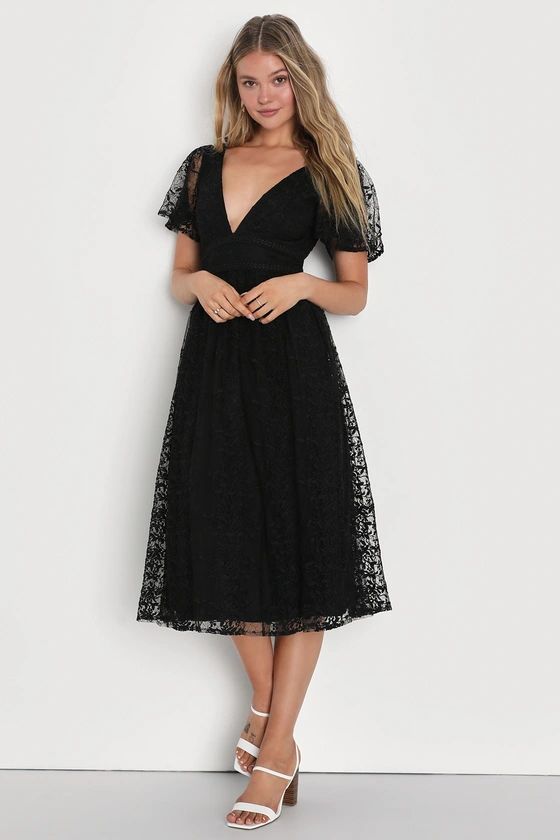 Elegant Approach Black Embroidered Flutter Sleeve Midi Dress | Lulus (US)