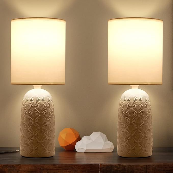 Ceramic Table Lamp 14.6" Modern Contemporary 2 Pack for Living Room White Desk Decor Lamps for Be... | Amazon (US)