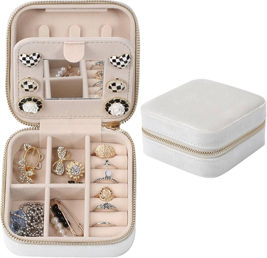 Velvet Jewelry Box, Mini Travel Jewelry Case, Portable Travel Jewelry Organizer with Mirror for B... | Amazon (US)