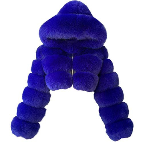 Women's Faux Fur Jacket Casual Fashion Cropped Coat Fluffy Shaggy Solid Outerwear Winter Warm Hooded Cardigan Blue | Amazon (US)