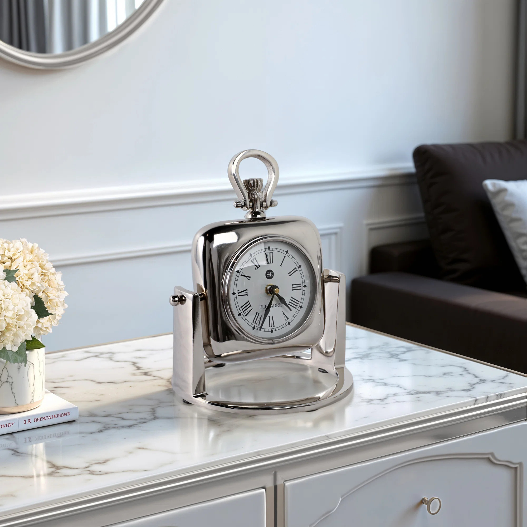 Modern Glam Metal Glass Aluminum Table Clock With Roman Numerals And Curved Frame Design For Luxe... | Wayfair North America