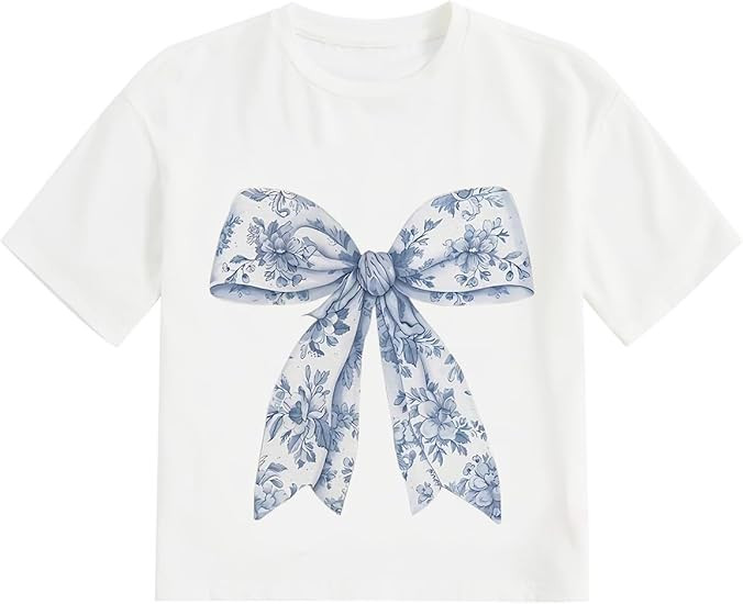 RoseSeek Girl's Graphic Print Tee Shirt Round Neck Short Sleeve T Shirts Summer Cute Trendy Tops | Amazon (US)