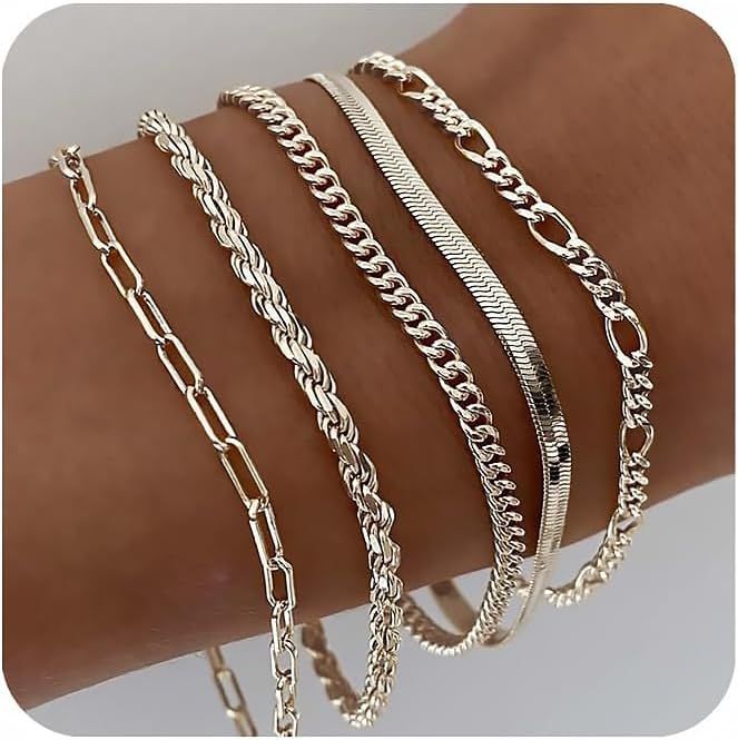 DEARMAY Gold Bracelets for Women Waterproof, 14K Real Gold Plated Jewelry Sets for Women Trendy T... | Amazon (US)