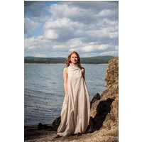 Linen Maxi Dress Summer Boho Style | Turtleneck, Bubble Design | Etsy (US)