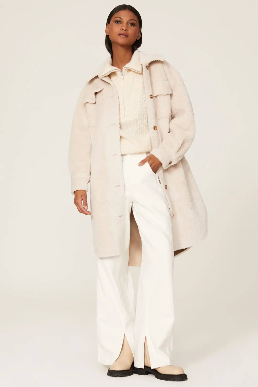 Maje Gali Faux Fur Jacket Cream | Rent the Runway