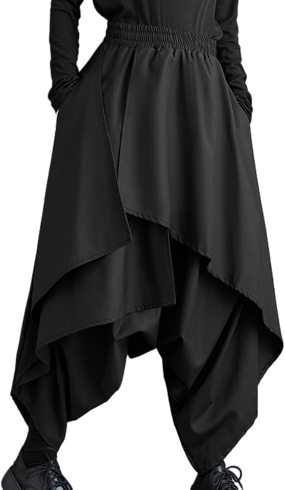 ellazhu Women's Drop Crotch Harem Skirt Pants Baggy Elastic Waist Irregular Trousers GZ29 A | Amazon (US)