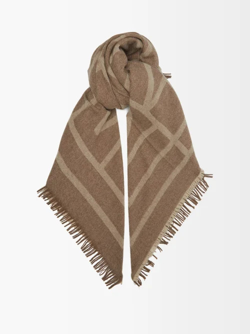 Toteme - Monogram-print Wool-blend Scarf - Womens - Beige Brown | Matches (US)