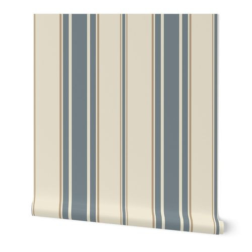 Friedrich Stripes in Cream, Blue, and Tan | Spoonflower