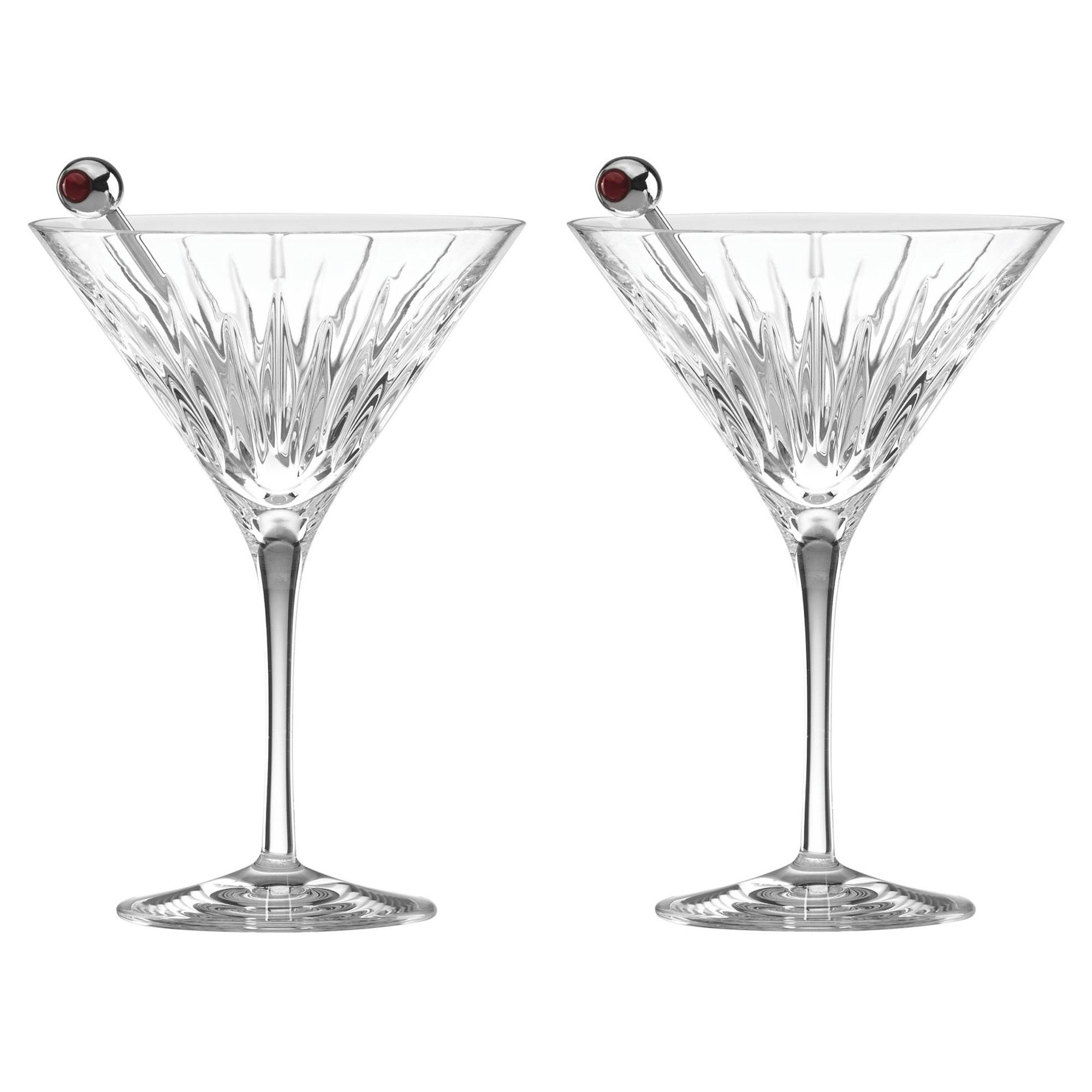 Lenox Reed & Barton Soho Clear Crystal Martini Glass with Olive Stirrer - Set of 2 | Kathy Kuo Home