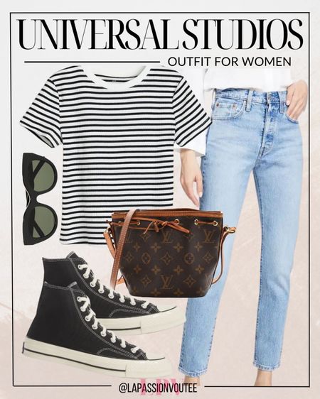 Step into the world of cinematic adventure at Universal Studios with this effortlessly stylish ensemble: Pair a timeless striped tee with classic denim jeans, accessorize with chic sunglasses and a crossbody bag for practicality, and complete the look with iconic Chuck Taylor sneakers for all-day comfort and style.

#LTKfindsunder100 #LTKSeasonal #LTKstyletip