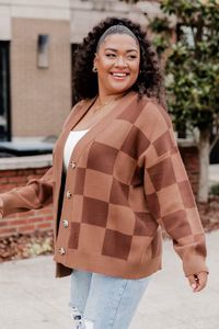 All I Wanted Brown Checkered Cardigan | Pink Lily