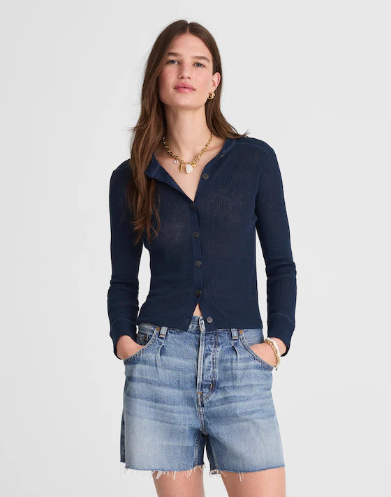 Linen-Blend Crewneck Cardigan | Madewell | Madewell