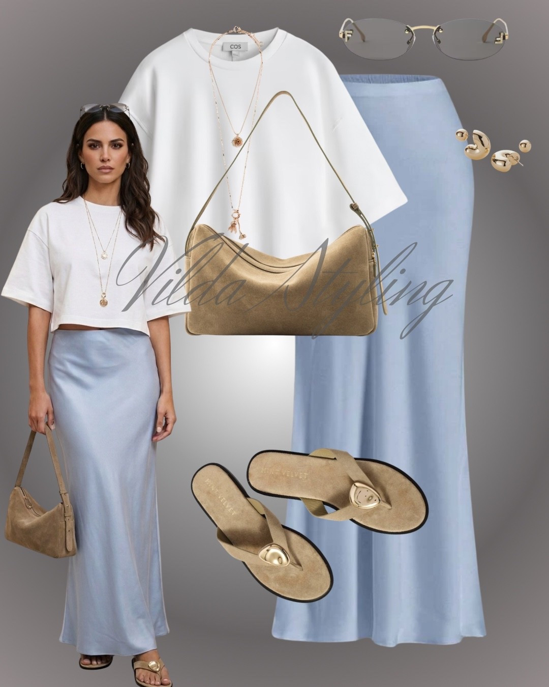 Baby blue satin skirt white t-shirt suede beige bag suede sandals

#LTKspring #LTKuk #LTKsummer
