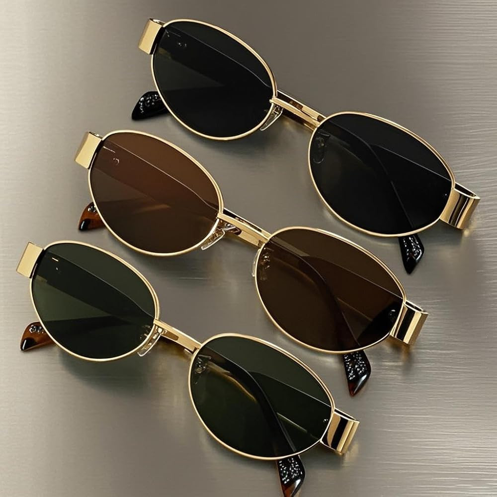 Amazon.com: Oval Sunglasses for Women Men Fashion Gold Metal Frame Sun Glasses : Clothing, Shoes ... | Amazon (US)