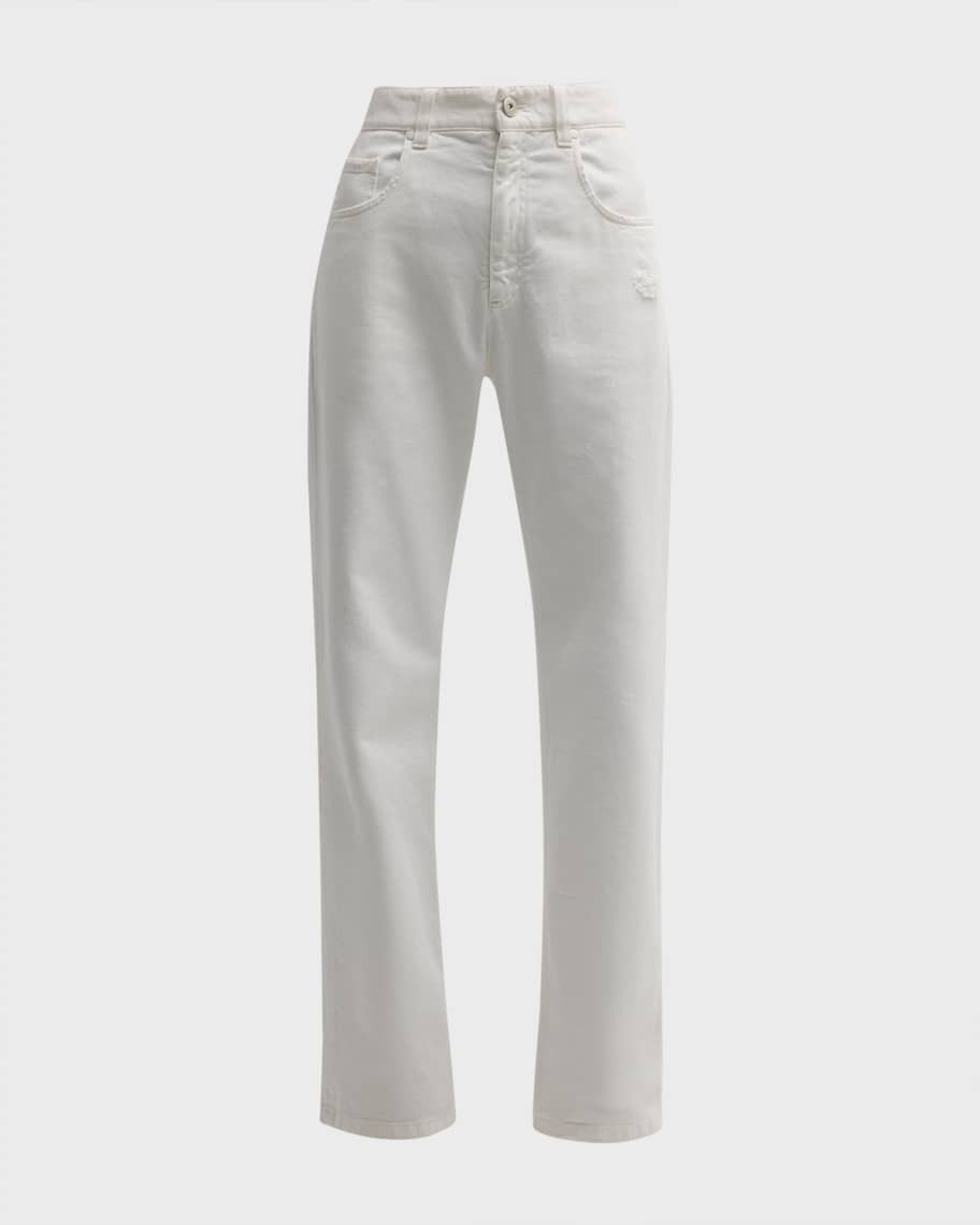 Brunello Cucinelli Monili-Tab Garment-Dyed Denim Straight-Leg Pants | Neiman Marcus