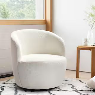 Elevens Boucle Upholstered Swivel Barrel Chair Beige | The Home Depot