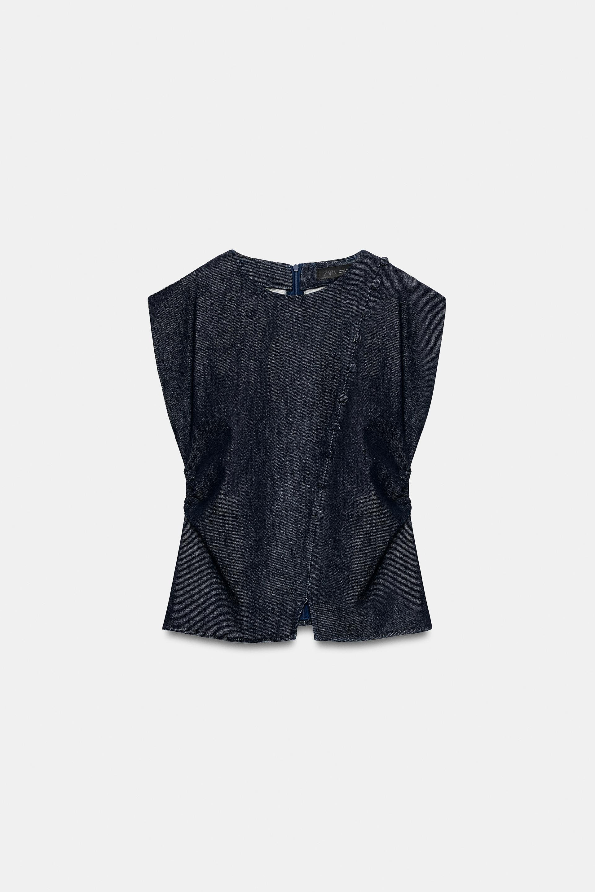 Z1975 DENIM TOP WITH COVERED BUTTONS | Zara US
