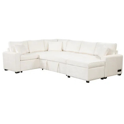 112.2" Sectional Sofa Pull-Out Sofa Bed Sleeper With A Storage Ottoman,Three Pillows And Charging Devices For Living Room | Wayfair North America