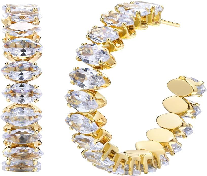 Gold Hoop Earrings for Women - 14K Gold Plated Cubic Zirconia Large Hoops Earring Hypoallergenic ... | Amazon (US)