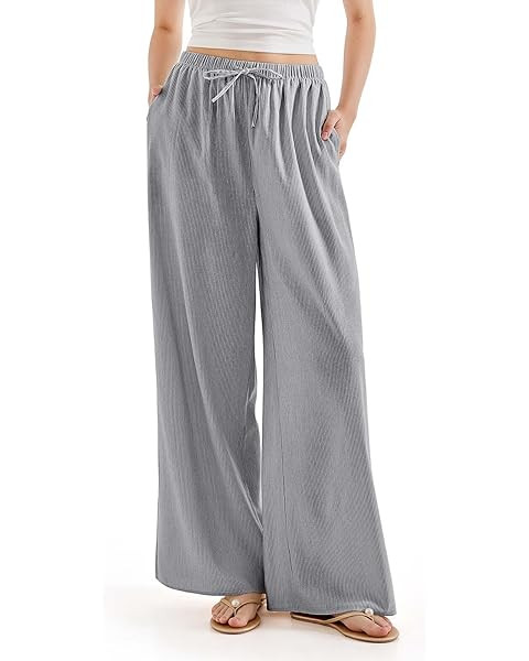 Lviefent Womens Wide Leg Barrel Pants Casual Baggy Elastic Waist Linen Ankle Length Trouser with ... | Amazon (US)