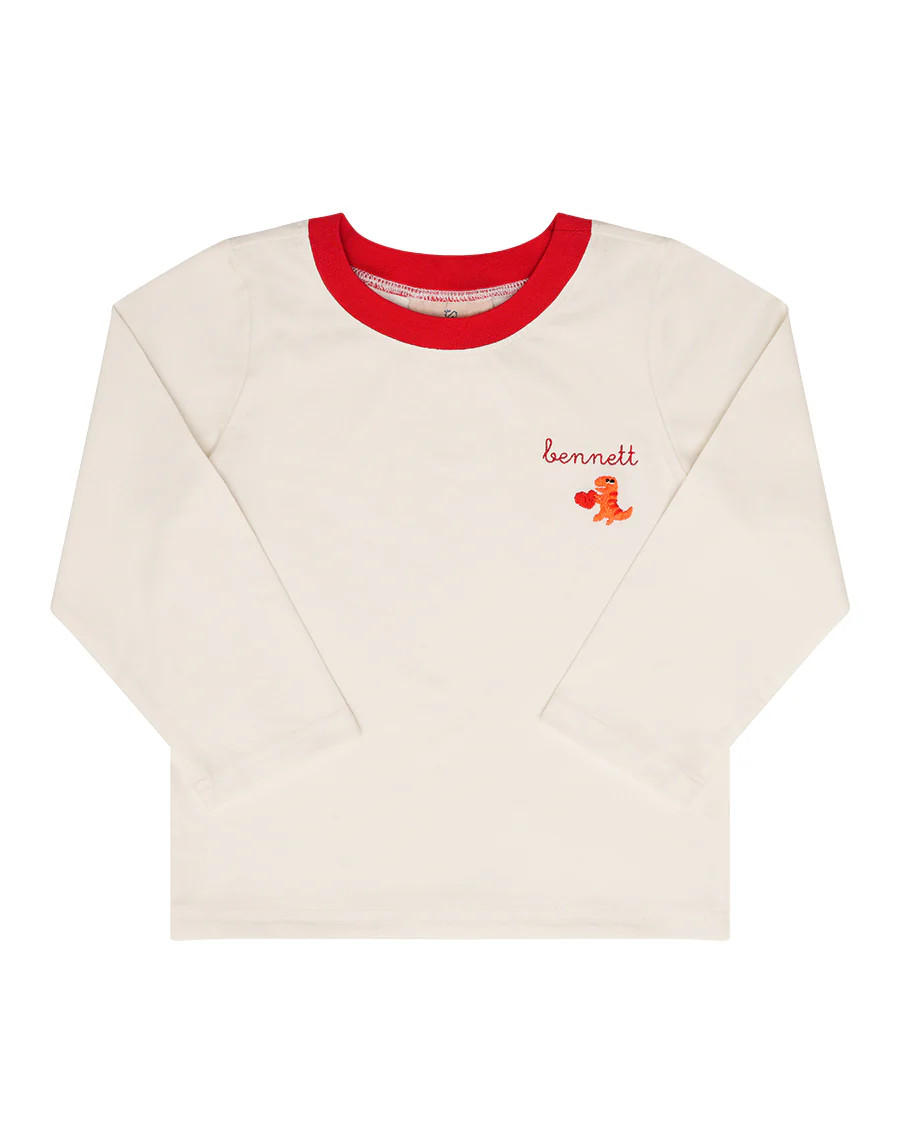 Dinosaur and Hearts Embroidered Shirt | Smockingbird Kids
