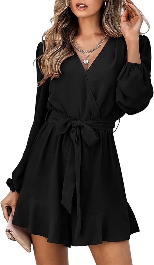 Wrap Front Rompers for Women Long Sleeve Cute Jumpsuits Fall Night Out Vacation Outfits | Amazon (US)