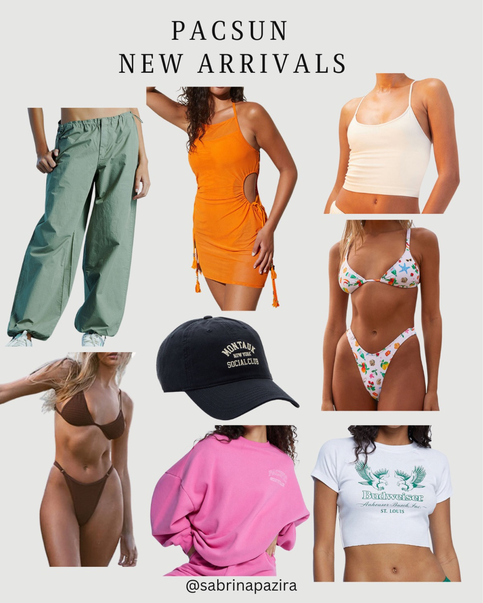 Pacsun new arrivals, parachute pants, cutouts, coverup, crop tank, bikini, hat, sweatshirt, crop top, summer style, spring fashion 

#LTKSeasonal #LTKstyletip #LTKunder100