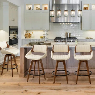 Jobani 19.1" W Faux Leather Swivel Upholstered Bar Stool with Solid Wood Frame (Set of 4) | Wayfair North America