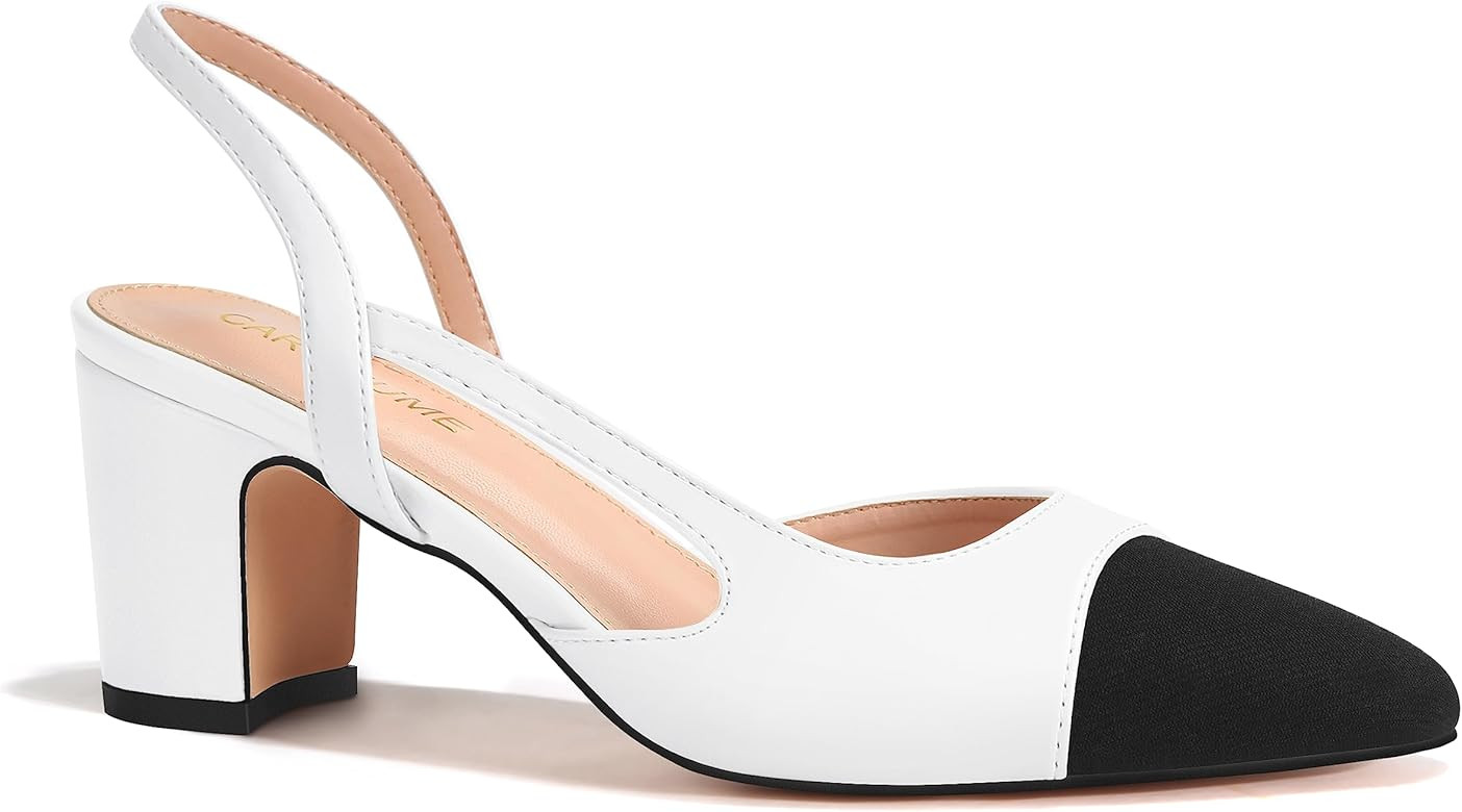 Carcuume Slingback Heels for Women,Two Tone Shoes,Sexy Casual Low Heels,Chunky Heels for Women,Wo... | Amazon (US)