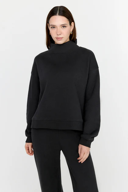 EVERYDAY LOOSE HEM MOCK NECK SWEATSHIRT - BLACK | TALA (UK)