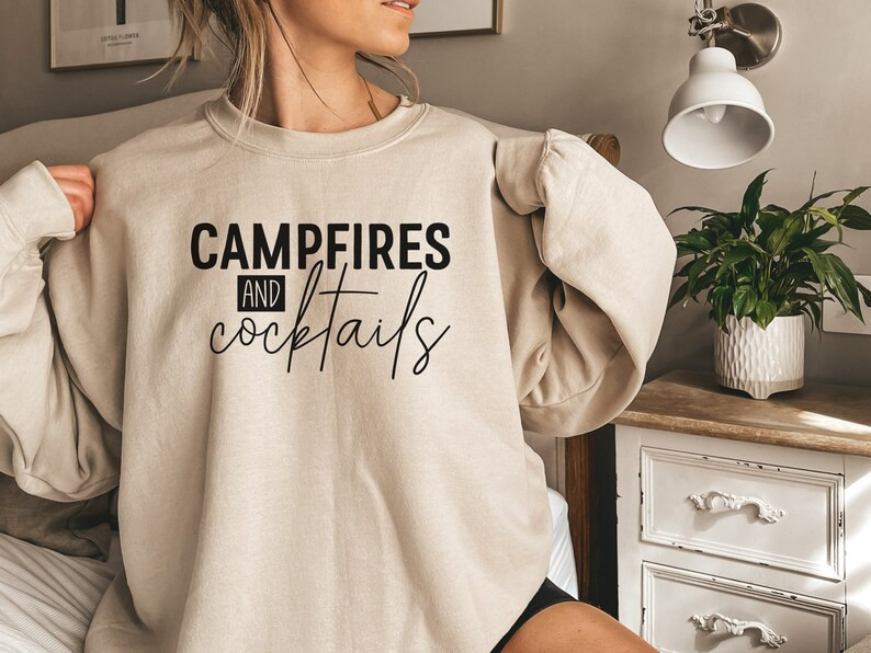 Women's Camping Sweatshirt Campfire and Cocktails - Etsy | Etsy (US)