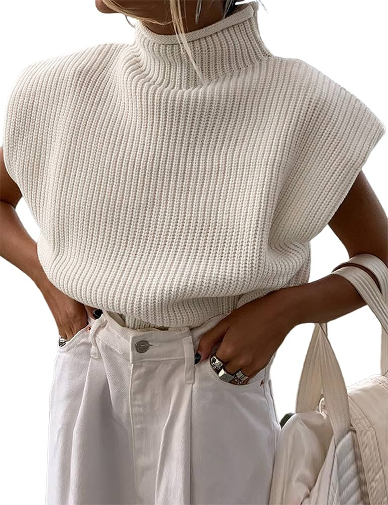Yidarer Women's Casual Turtleneck Sweater Vests Sleeveless Solid Color Knitted Pullover Tops | Amazon (US)