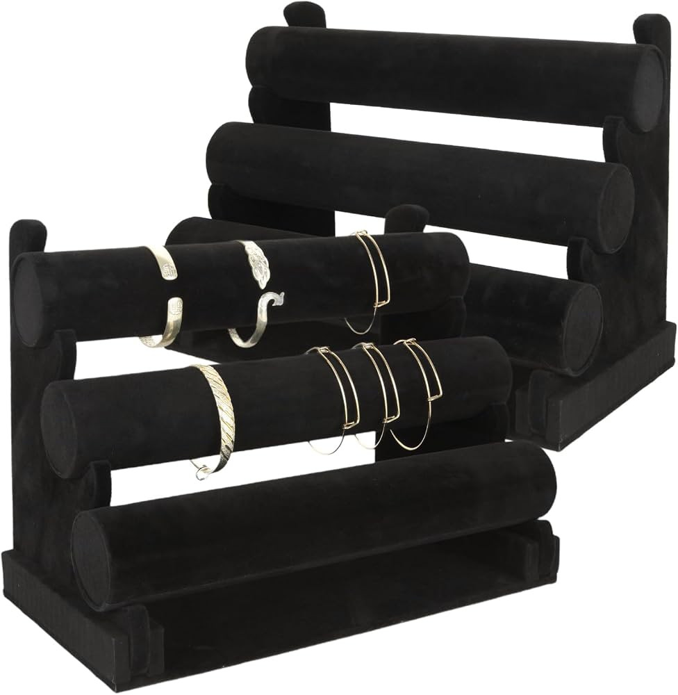 2 Pack 3 Tiers Bracelet Holder Black Velvet Jewelry Display Stand and Organizer, Watch Bangles Br... | Amazon (US)