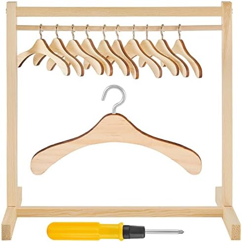Doll Garment Rack with 10 Pcs Wooden Dolls Clothes Hanger 11.8 Inches Doll Closet Mini Doll Cloth... | Amazon (US)