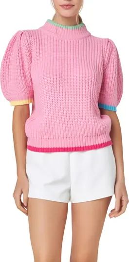 Tipped Trim Short Sleeve Shaker Stitch Sweater | Nordstrom