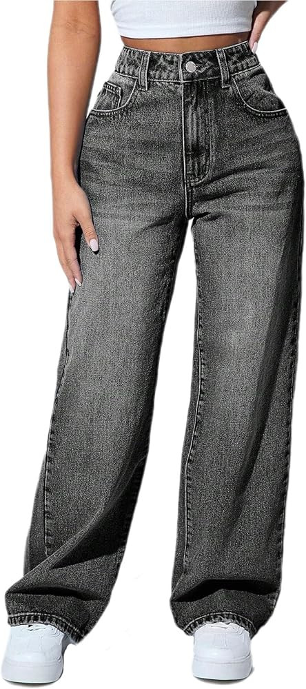 Straight Leg Jeans for Women High Waisted Stretchy Wide Leg Boyfriend Jeans Denim Pants | Amazon (US)
