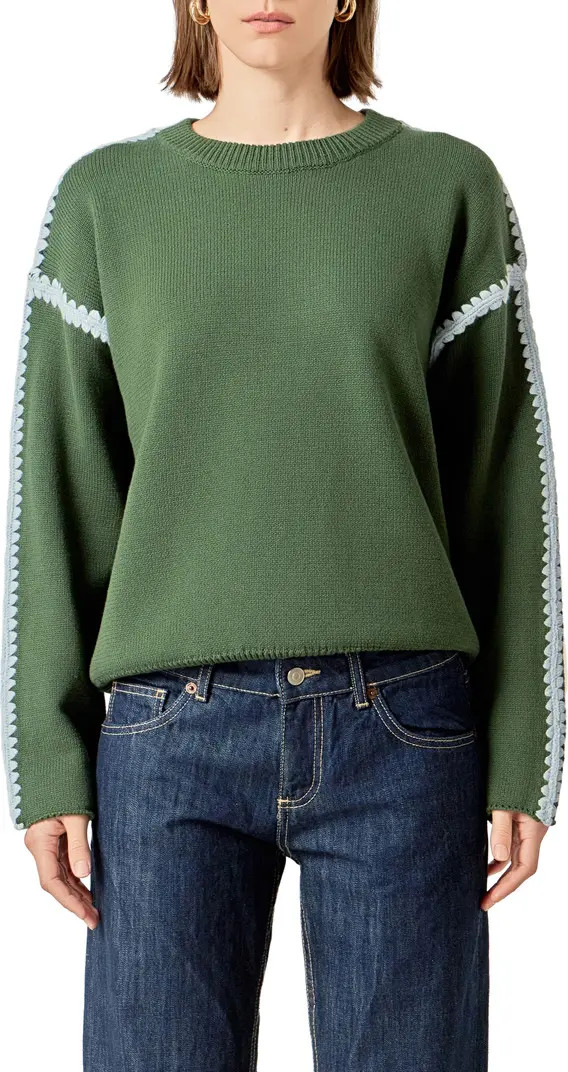 Stitch Detail Relaxed Fit Cotton Sweater | Nordstrom