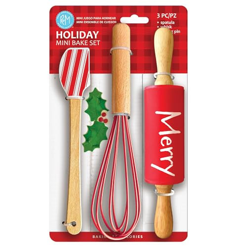 Christmas Holiday Mini Bake Set. Includes mini-Spatula, Whisk and Rolling Pin. Great Christmas gift idea for teachers, and stocking stuffers. | Amazon (US)